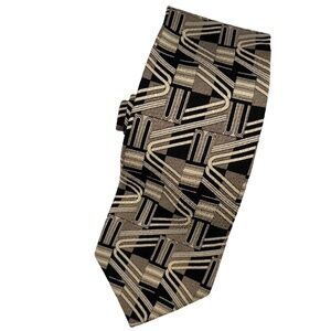 Torriani Neck Tie  Size 62x4 Black Beige Abstract Geometric Italian Silk Modern